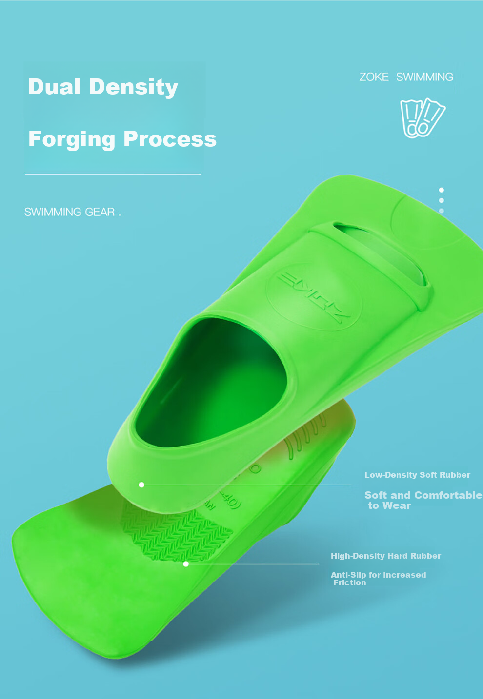 ZOKE Swimming Fins Professional Training Frog Shoes Rubber Duck Feet Diving Snorkeling Gear 621505851-8 Size 32/34 3