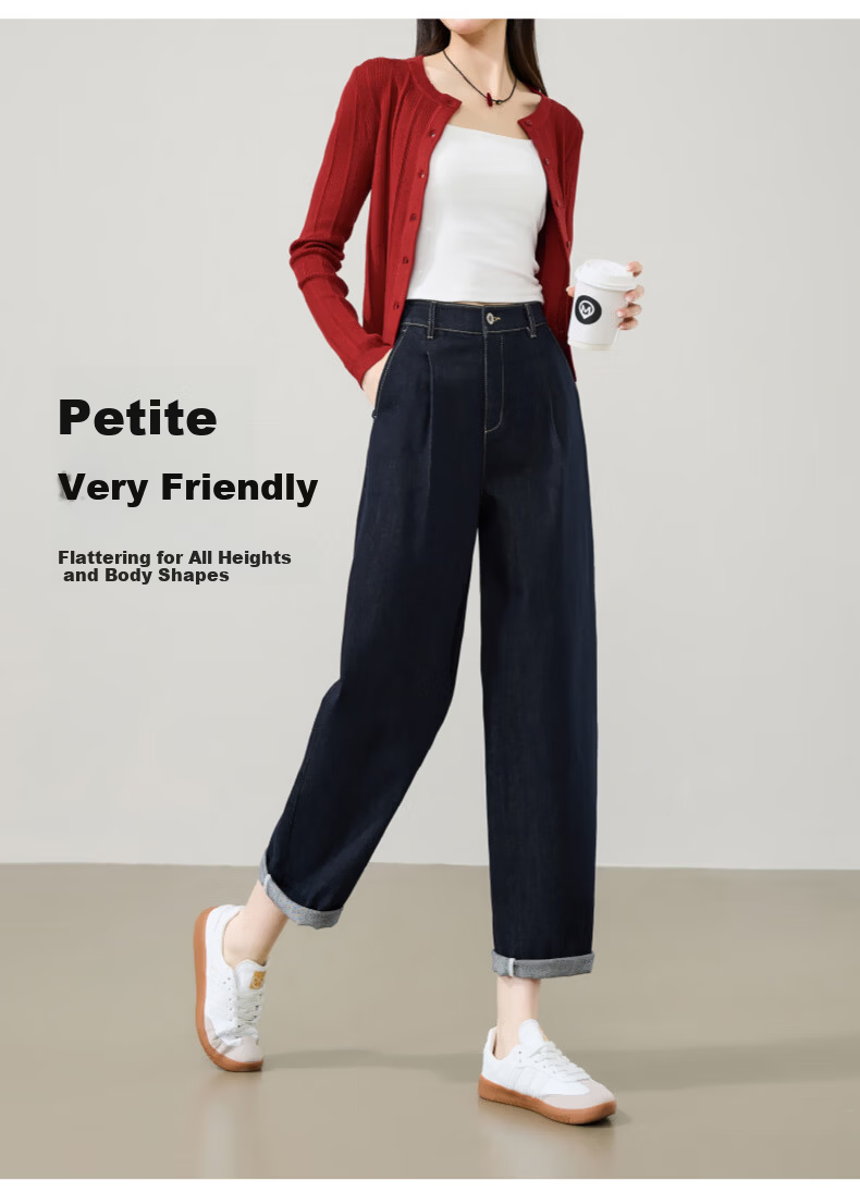 ESE-Y Women's Dark Blue Wide-Leg Denim Jeans 2026 Spring New Slim High-Waist Casual Curved Pants Size 26 6