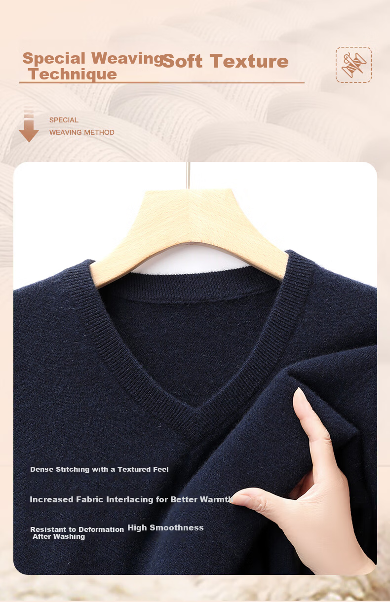 Hengyuanxiang Men's Thick 100% Pure Cashmere V-Neck Sweater Winter New Warm Versatile Red Knitwear 4