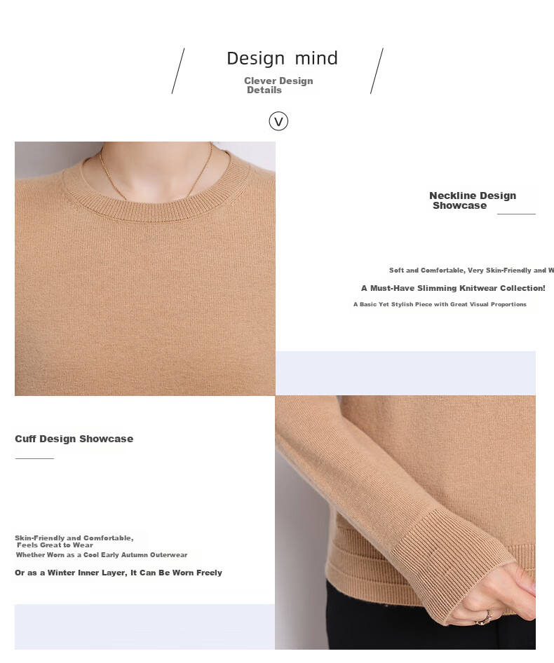 Hengyuanxiang 100% Pure Wool Women's Sweater Autumn Winter Crew Neck Casual Elegant Knit Warm Base Shirt Top 4
