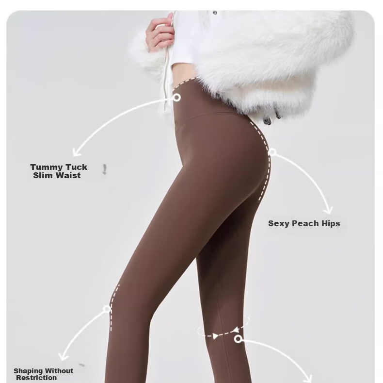 Miiow Women's Sherpa Fleece Shark Pants, Autumn Winter Thickened Leggings, Warm Stretch High Waist Tummy Control Yoga Black Pants 7