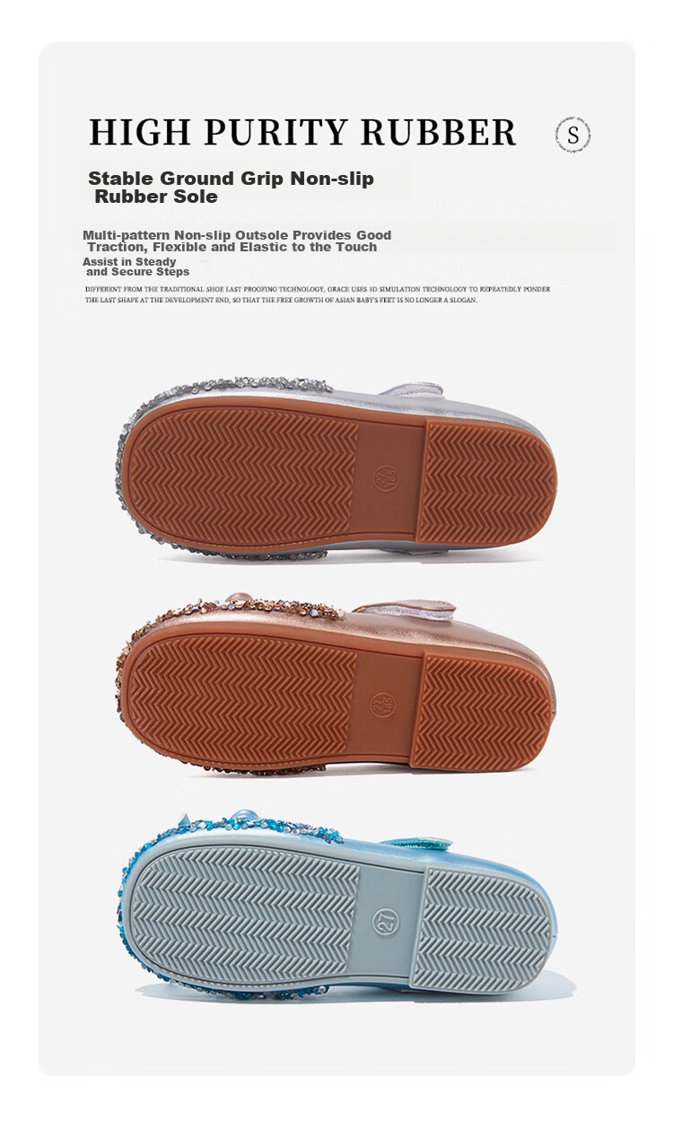 Snoffy Girls' Leather Shoes, Spring Children's Crystal Shoes, Shiny Diamond Princess Shoes, Comfortable Soft-Soled Flats for Little Girls, Moonlight Silver, Size 28 27