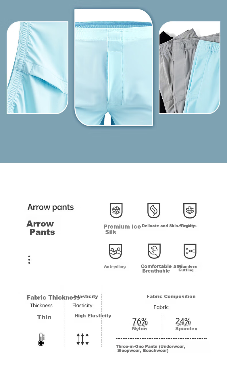 Miiow Men's Cooling Ice Silk Boxer Shorts Summer Thin Breathable Four-Point Home Sleepwear 7