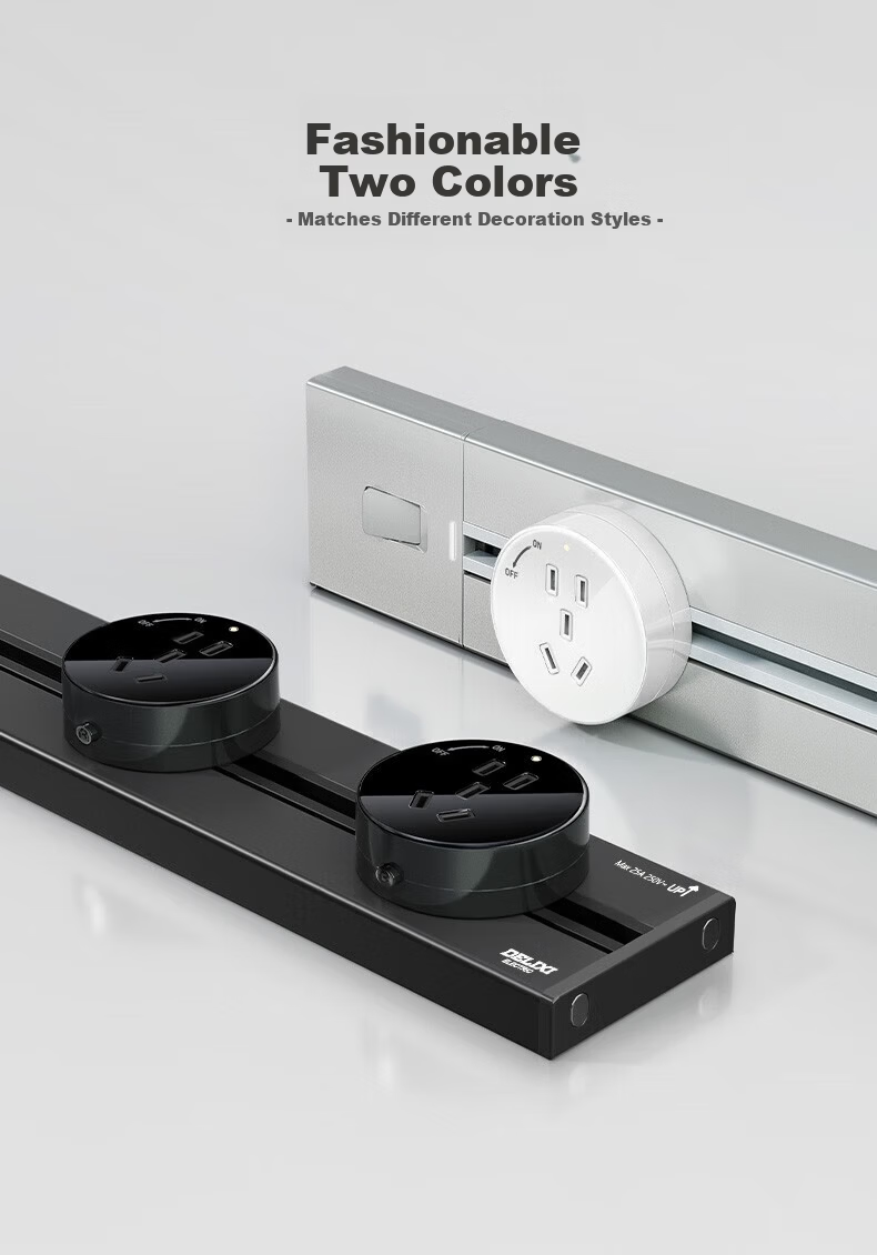 DELIXI Track Socket Master Control Glass Model, Movable Sliding Rail Socket Surface-Mounted, Five-Hole Adapter, Black 3