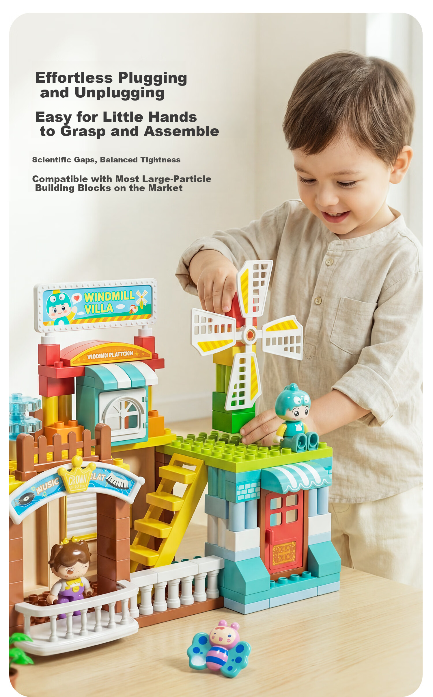 FEELO Compatible LEGO Large Building Blocks Children's Assembly Toy Boys Girls Birthday Gift Windmill Villa Y42007 Bucket 5