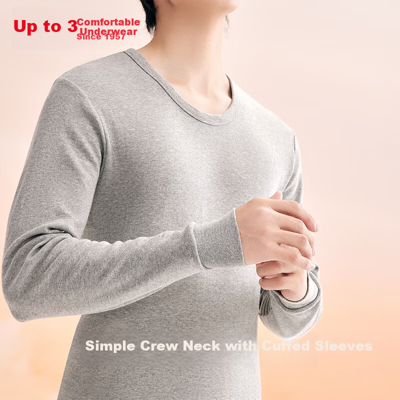Hongdou Men's 7A Antibacterial Upgraded Cotton Thermal Underwear Set, Round Neck Thin Base Layer Autumn Shirt and Pants
