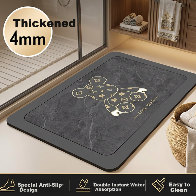 Aijiepu Bathroom Floor Mat Absorbent Non-Slip Toilet Door Mat Quick-Dry Linen Entrance Rug 50x80cm