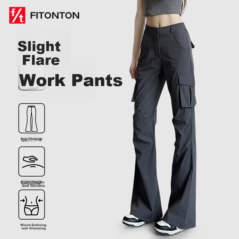 FitonTon Women's American Style Slight Flare Cargo Pants 2026 Spring Summer New High Waist Slim Retro Flared Casual Pants