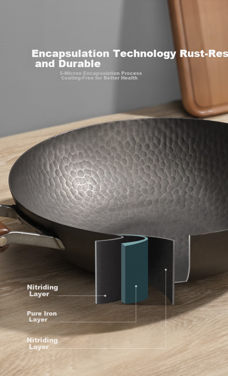 Melong Meili Athens 30cm Pure Iron Wok Non-Coated Healthy Non-Stick Home Cooking Pan 6