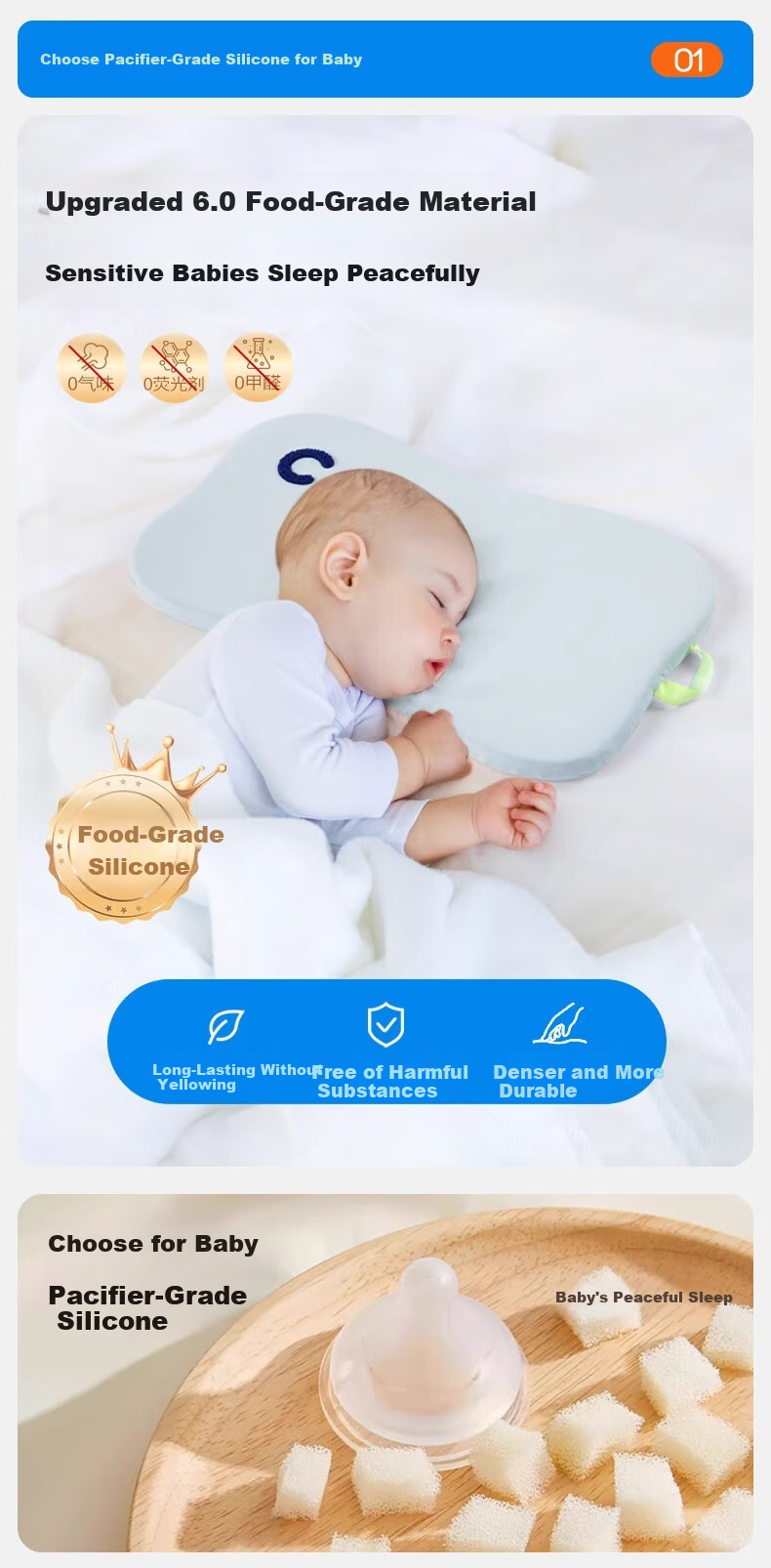 CORY Baby Pillow Cloud Piece Pillow Newborn 0-6 Months to 3 Years Moisture-Absorbing Breathable Washable Spine Support Pillow 3