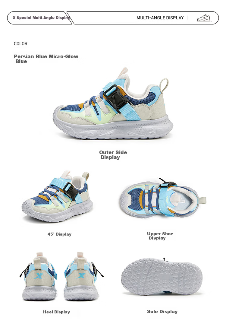 Xtep Kids Boys Magnetic Buckle Casual Shoes Leather Mesh Sports Shoes Persian Blue/Glow Blue Size 33 18