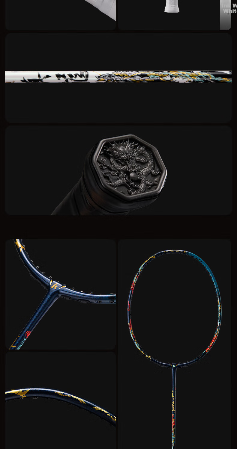 KAWASAKI Full Carbon Badminton Racket High Tension Professional Offensive True Dragon Gold Blue (Pre-strung) 13