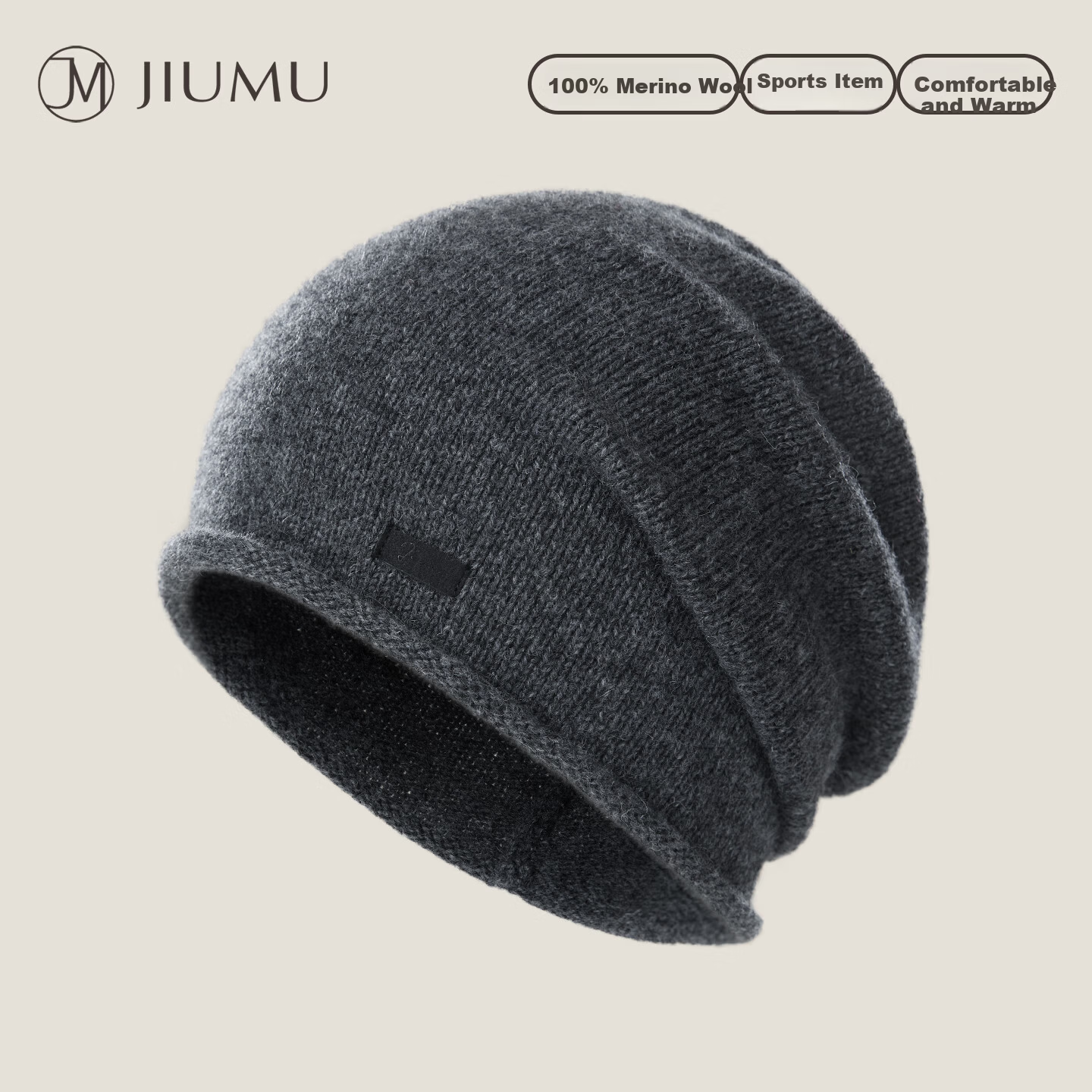 JIUMU Pure Wool Warm Knitted Beanie Headwrap Cold Weather Hat Stackable Maternity Cap Autumn Winter Outdoor Cold Protection Hat for Women