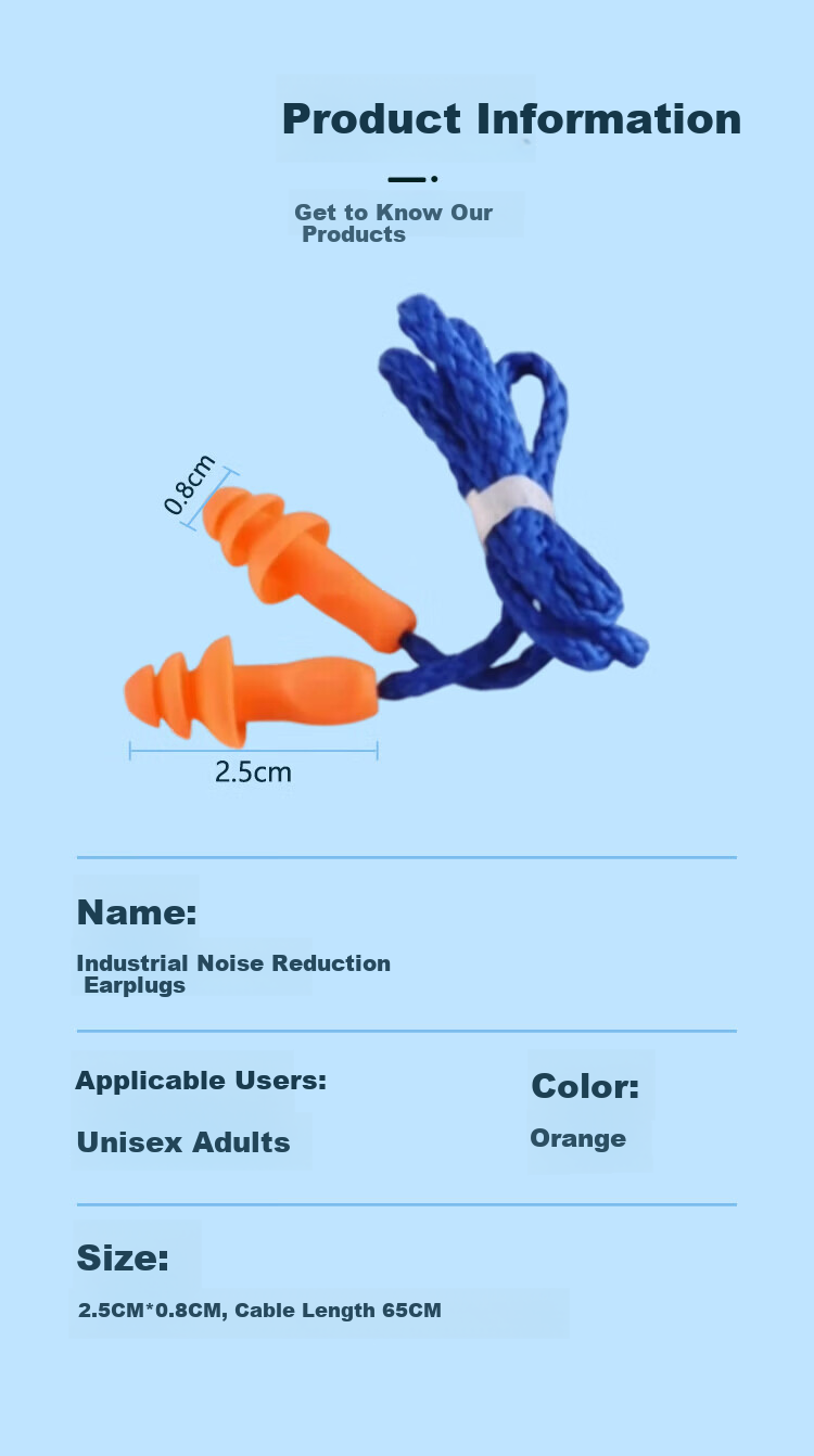 Andatong Industrial Earplugs Noise Reduction Factory Workshop Earplugs with Cord Comfortable Sleep Earplugs 1280 Model 20 Pairs Next Day Delivery 5