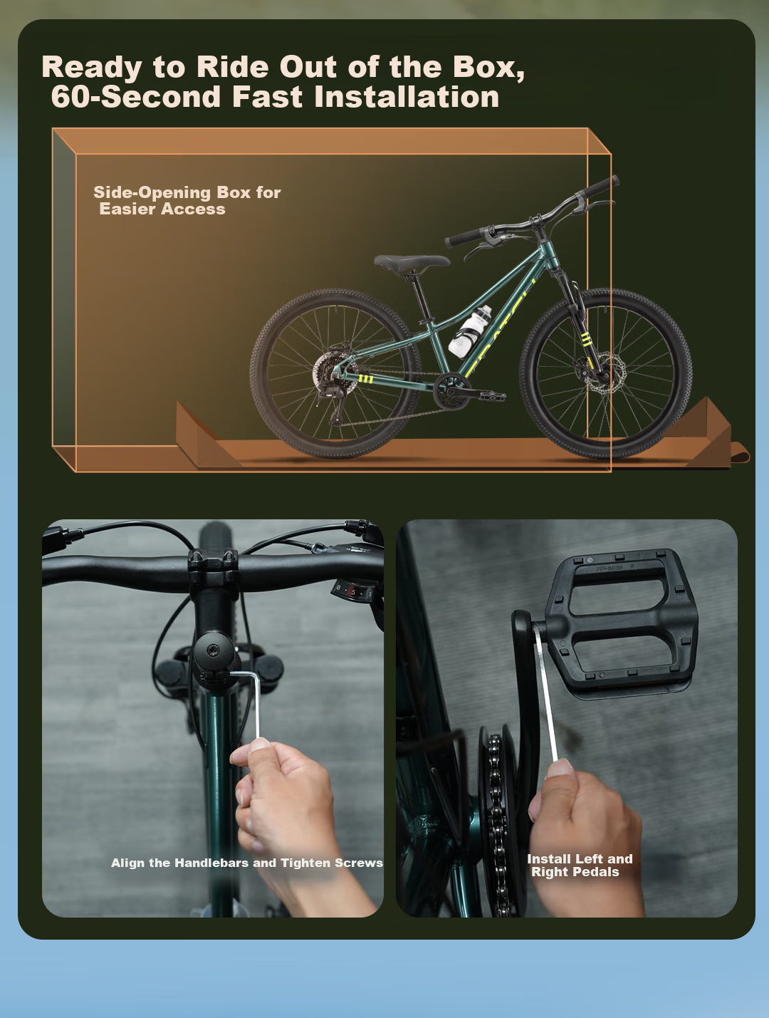 Baiqi Y2 Mountain Bike Youth School Commuter Bicycle 24 Inch 8-Speed Tundra Green 4