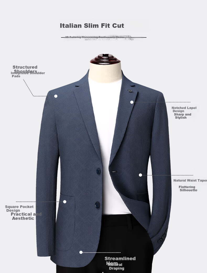 FIRS Men's Slim Fit Spring Autumn Business Casual Stretch Single-Breasted Suit Jacket Professional Blazer 3