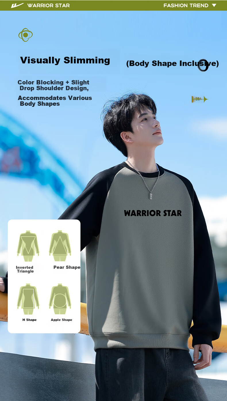 Warrior Sweatshirt for Men, Spring And Autumn Season, Color Block Spliced Round Neck Long Sleeve T-Shirt, Comfortable Retro Base Layer Pullover for Men, 1078 2