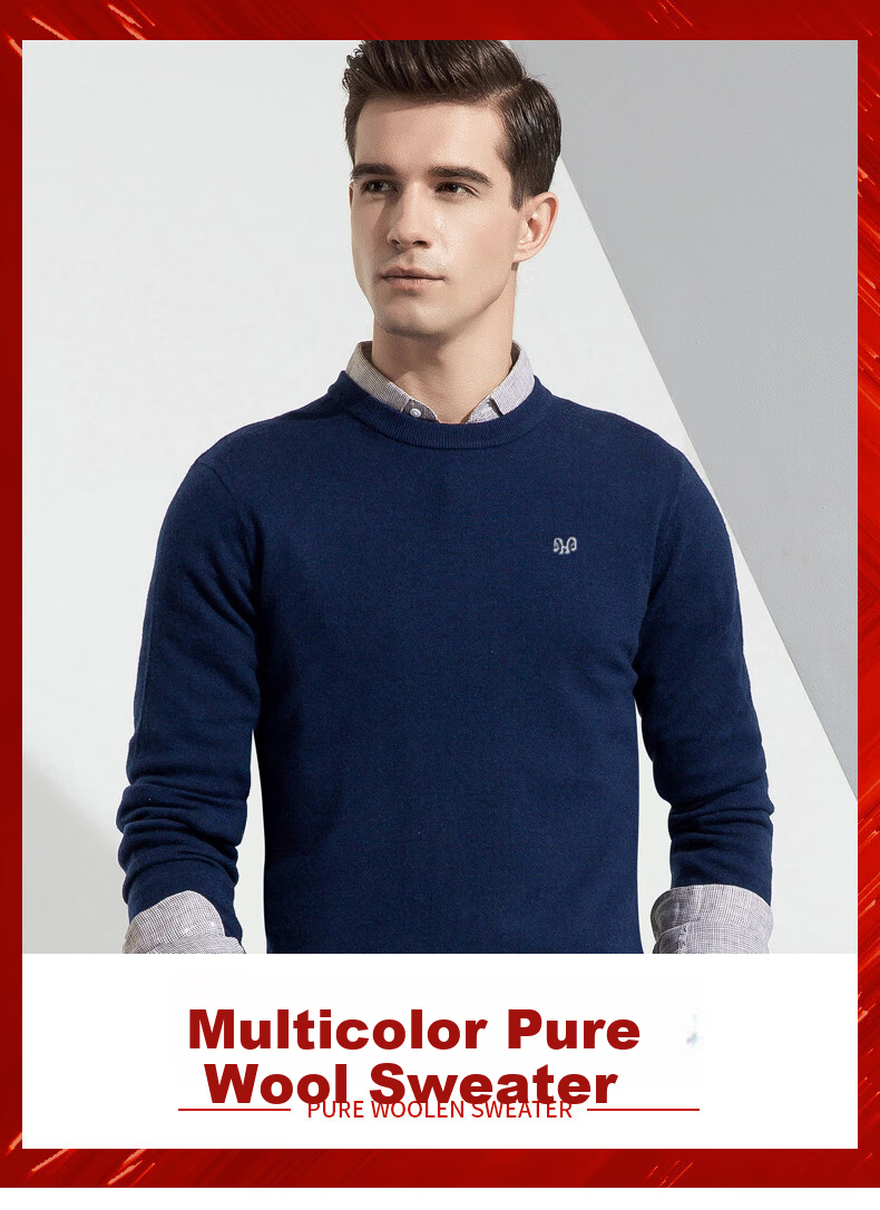 Hengyuanxiang 100% Wool Sweater, Autumn And Winter Round Neck Knit Pullover, Thin Men's Sweater, Medium Gray, L(175) 1