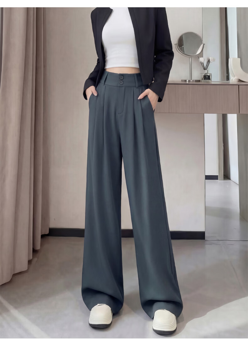 Jeanswest High-Waist Women's Suit Pants 2026 Spring Summer Loose Slim Fit Premium Draped Straight-Leg Wide-Leg Pants Dark Coffee XL 19