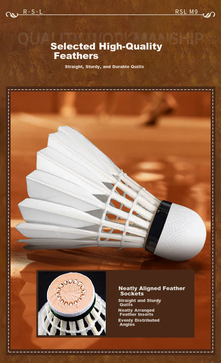 RSL Badminton Shuttlecocks Feather Flight Stable Durable Competition Training Duck Feather 12-Pack Yonex M4 Tube Speed 77 3