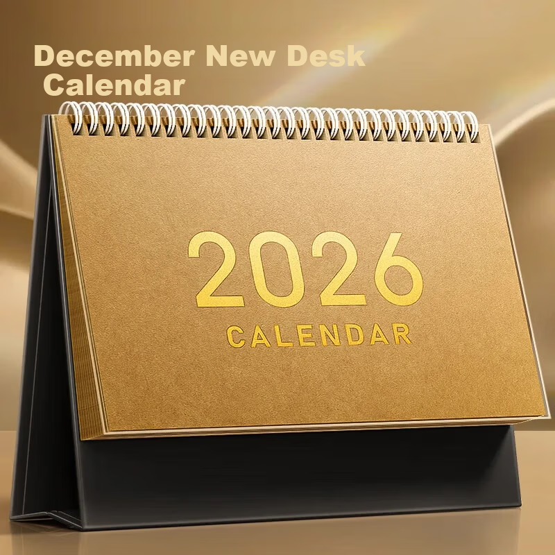 Gold Value 2026 Calendar Large Year of the Horse Office Desk Calendar Notebook Large Grid Annual Monthly Weekly Desktop Planner Self-Discipline Punch Card Black Gold Edition 1