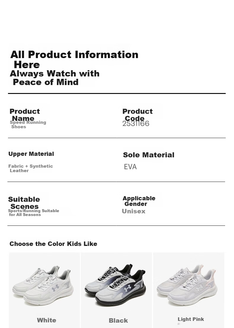Under Armour Kids Speed Running Shoes Velcro Casual Running Shoes Boys Girls Autumn New Breathable Sneakers 9