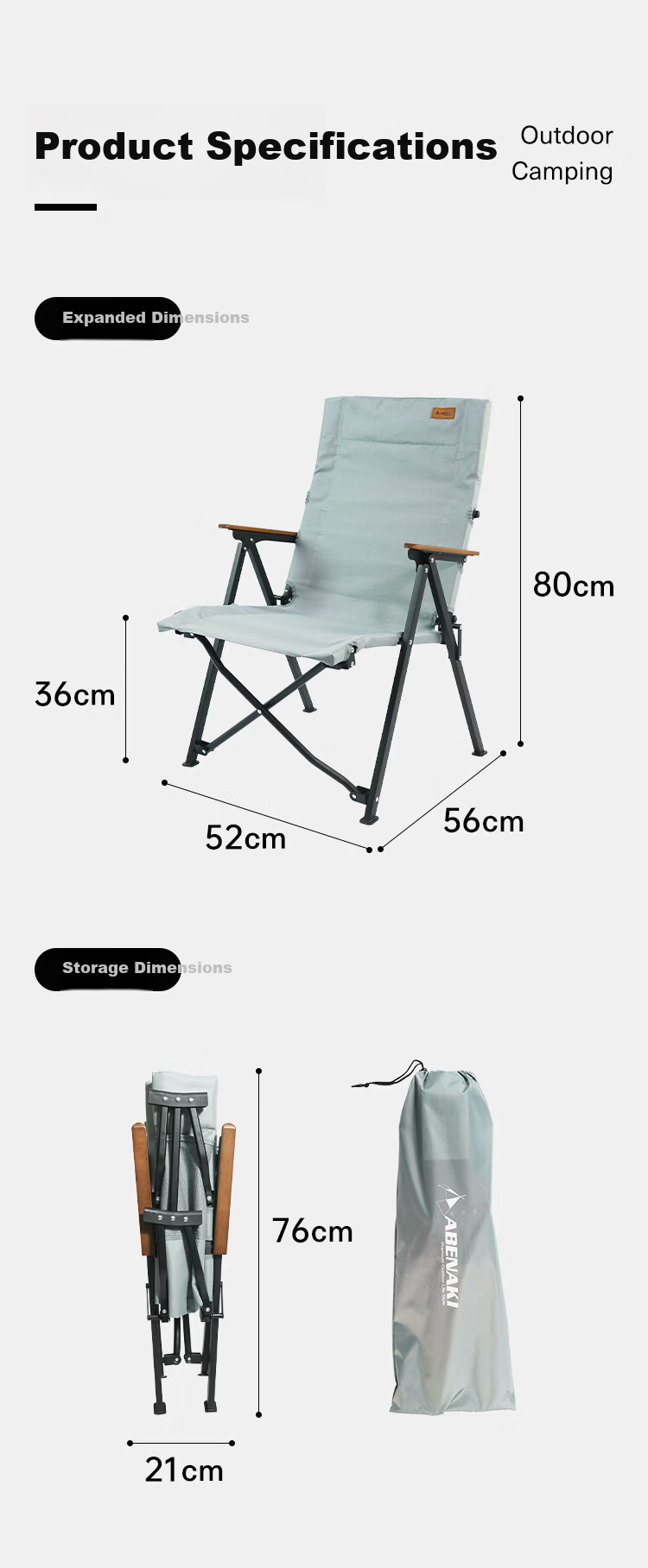 ABENAKI Outdoor High-Back Seal Recliner Aluminum Adjustable Premium Folding Camping Fishing Chair Large River Chair 9