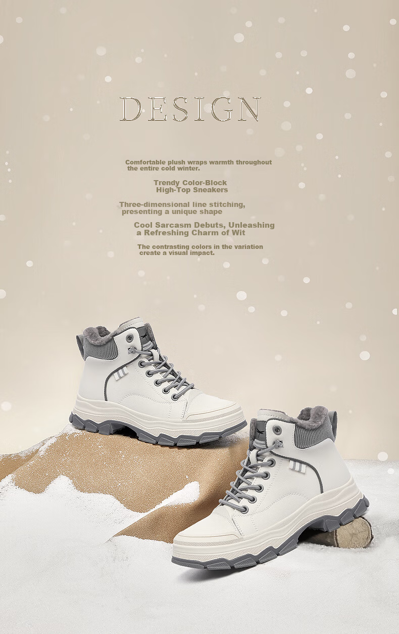 Red Dragonfly Women's Martin Boots Autumn Winter Fleece Lined Warm Slim High Top Casual Trendy Shoes WXC430022R Beige Gray Size 36 3