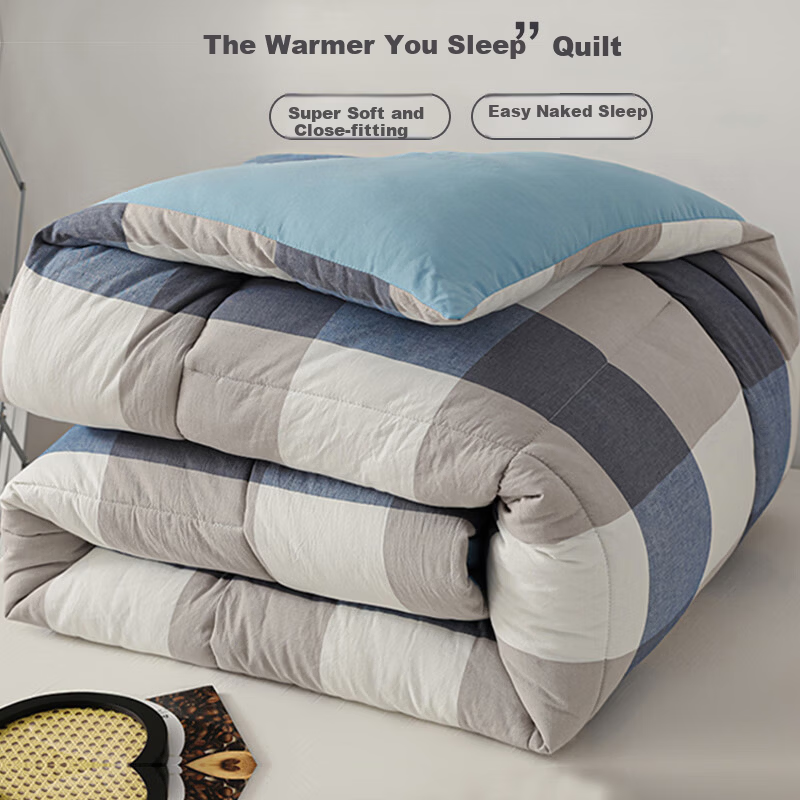 Aiwei Single Quilt Thickened Winter Comforter Cotton Quilt 4 Jin 150*200cm [Blue Large Check]