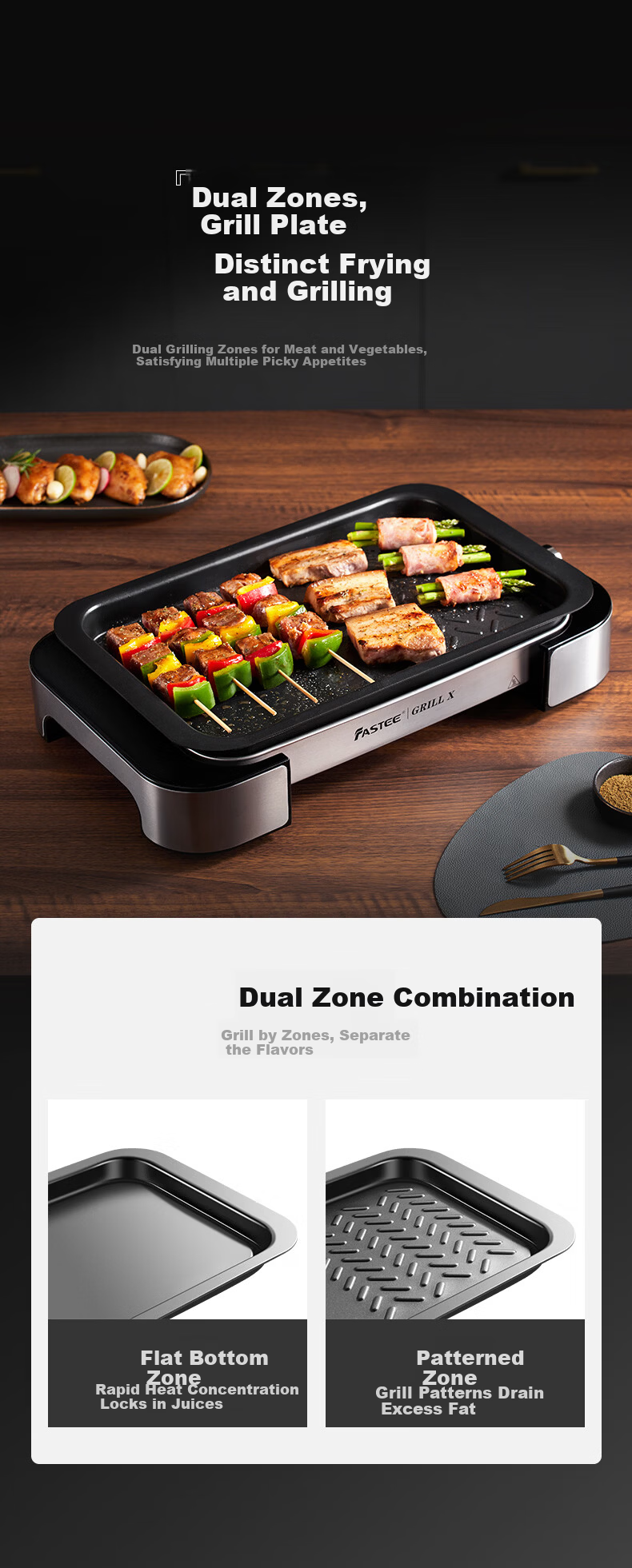 Fastee Electric BBQ Grill Pan Smokeless Home Electric Grill Non-stick Steak Pan Outdoor Fish Grill FST-53A 22