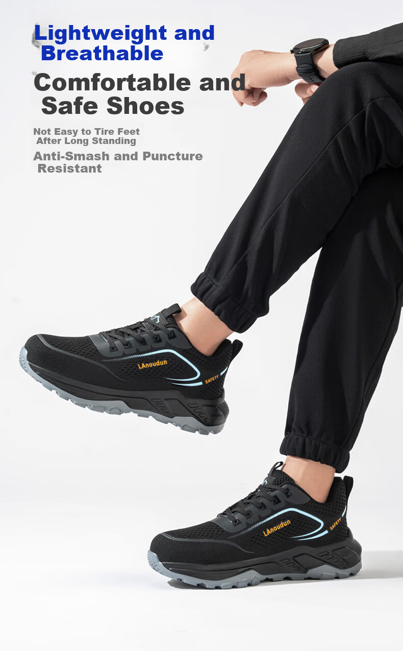 Blue Owl Shield Men's Safety Shoes Comfortable Breathable Anti-Smash Anti-Puncture Lightweight Soft Sole Wear-Resistant Work Shoes D269T Size 44 1