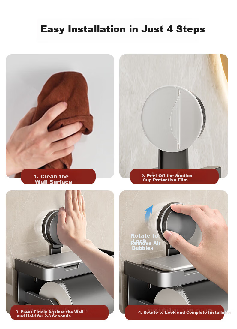 Xinpei Toilet Paper Holder, No Drilling Required, Bathroom Roll Dispenser, Hotel Commercial Space Aluminum Tissue Box, Bathroom Storage Rack 17