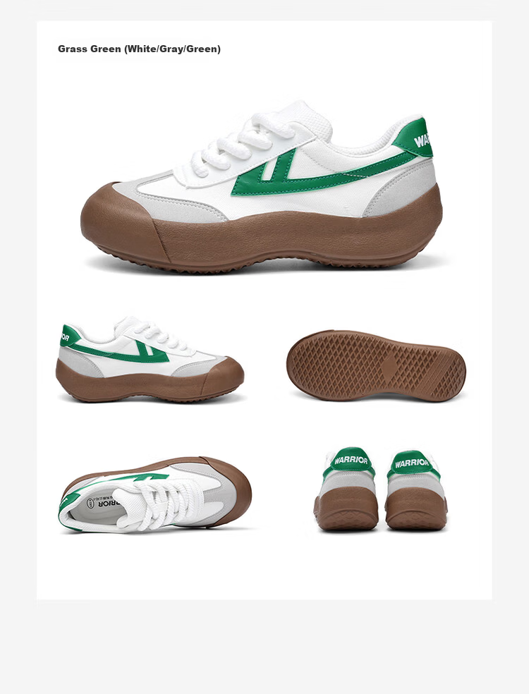 Warrior Official Women's Casual Shoes 2026 Summer New Breathable Thick-Soled Training Shoes White/Grey/Green Size 38 15