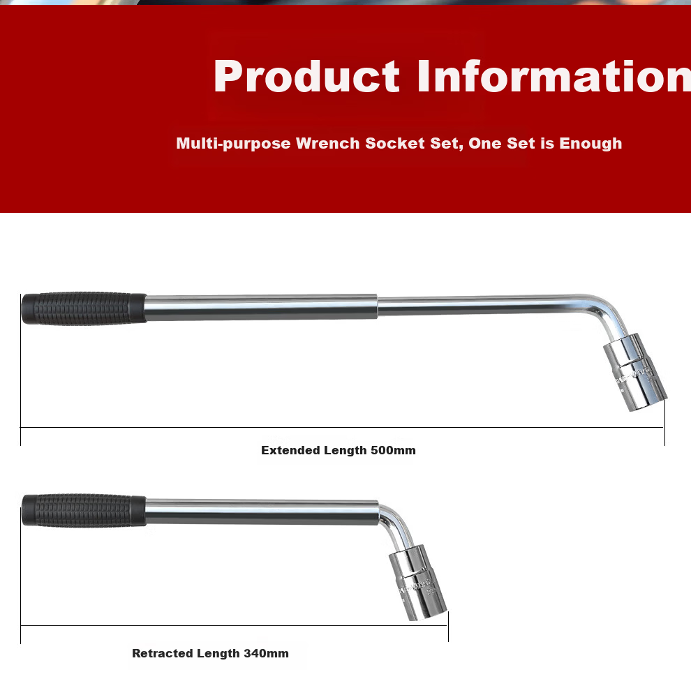 QL L-Shaped Socket Wrench Telescopic Car Tire Wrench Extended Removal Repair Labor-Saving Tire Changing Tool Iron 6