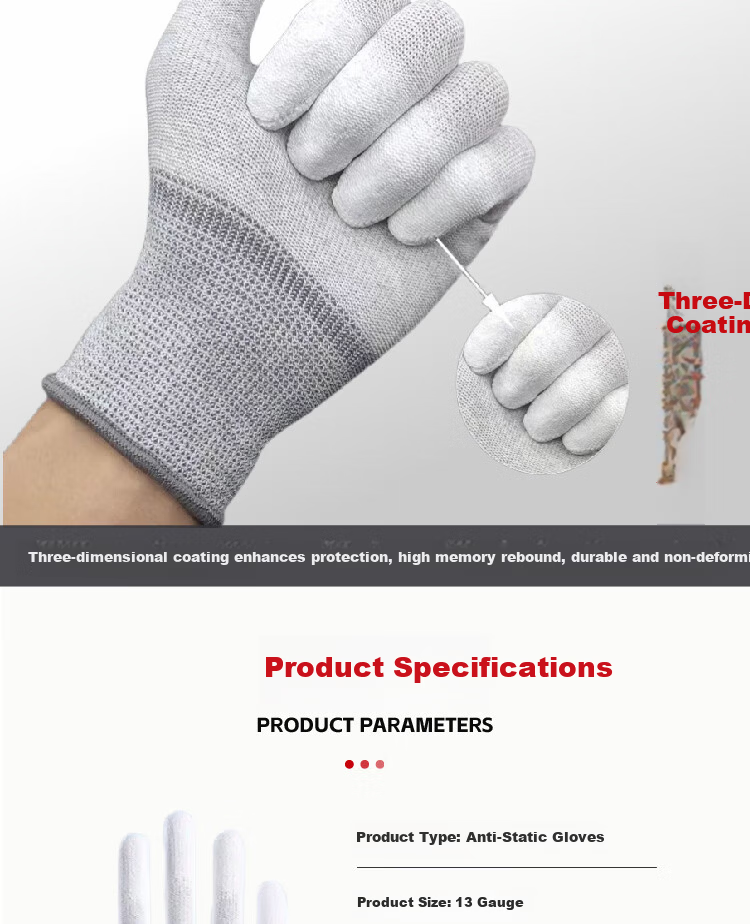 Mitz Anti-Static Gloves Carbon Fiber Coated Finger Gloves Winter PU Coated Lightweight Dust-Free Breathable Non-Slip Assembly Electronic Factory Labor Protection Gloves Size S Small (10 Pairs/Pack) 6