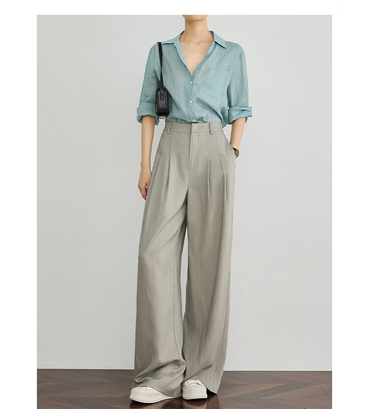 FAESSLIN Kochi Old Money Style Gray Linen Summer Thin Tencel High-Quality Draped Casual Wide-Leg Pants for Women 14
