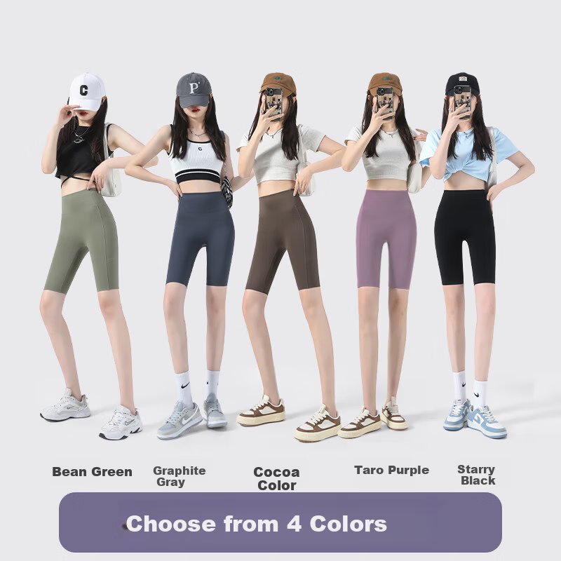 Miiow Women's Five-Point Pocket Shark Shorts Summer Thin High-Waist Tummy Control Hip-Lifting Cycling Yoga Leggings Shorts