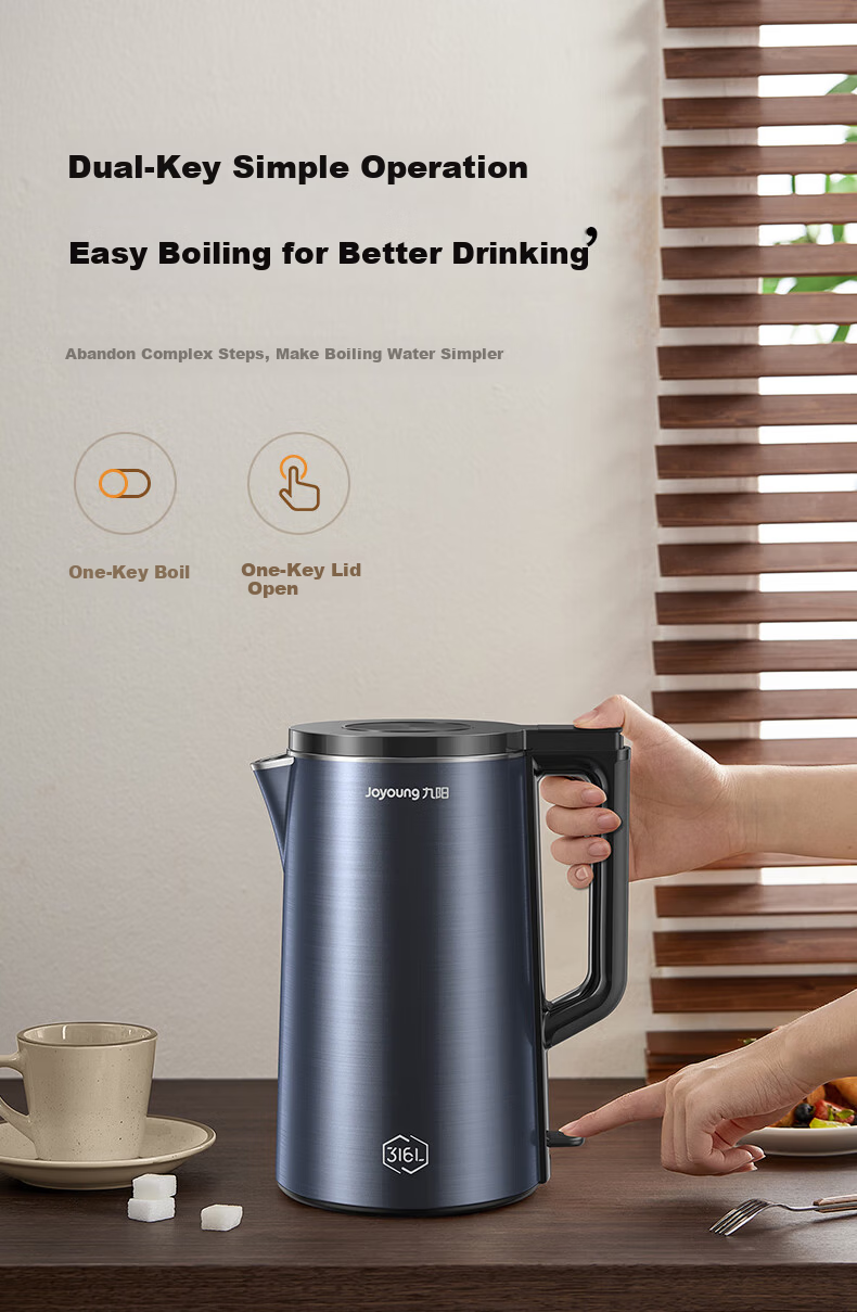 Joyoung Electric Kettle with U-Shaped Inner Pot, 1.7L Capacity, 316L Stainless Steel Seamless Design, Temperature Control, Model 17WU1B 9