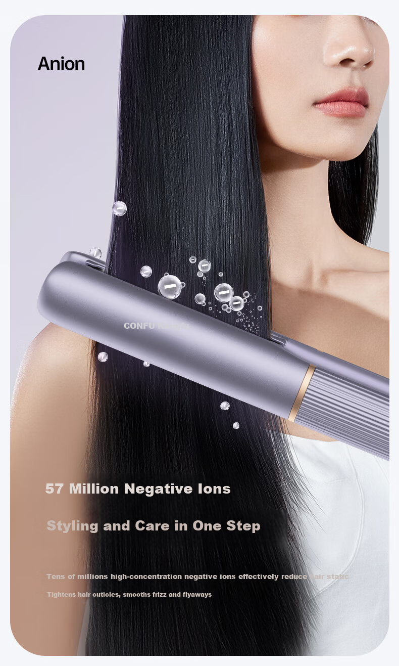 CONFU L2 Purple Hair Straightener and Curler Flat Iron Negative Ion Hair Care Dual-Use Men's Hair Straightener Heat Protection Bangs Clip Student Dorm Birthday Gift 1