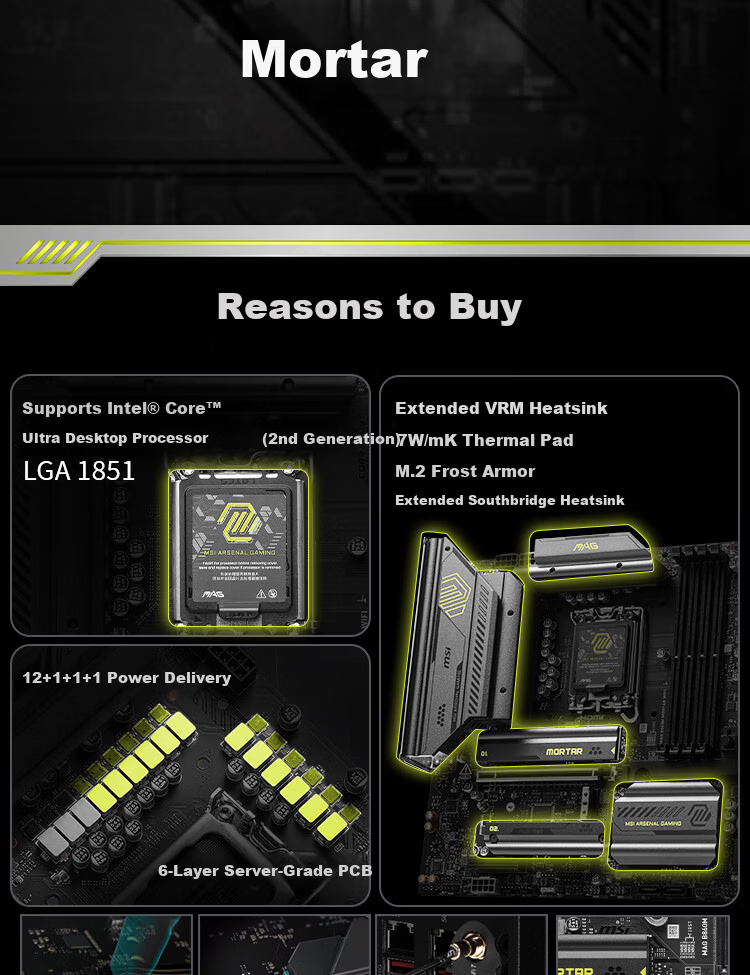 MSI MAG B860M MORTAR WIFI7 Motherboard for Intel B860 LGA 1851 CPUs 265K/245K/270K/250K 5