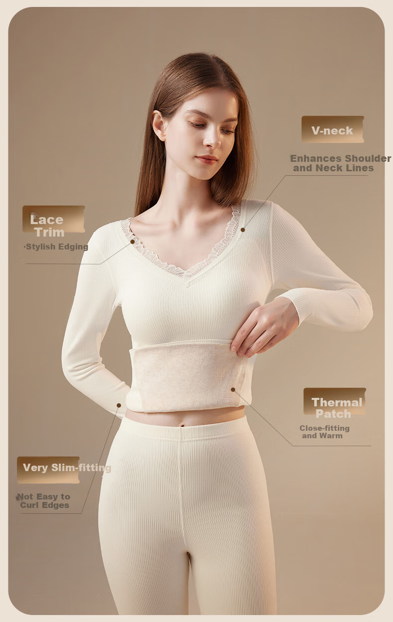 MiiOW Women's Thermal Underwear Set with Heat Retention, Built-in Chest Pad, Seamless, Bra-Free Autumn Top and Bottom, 2025 New Release 3