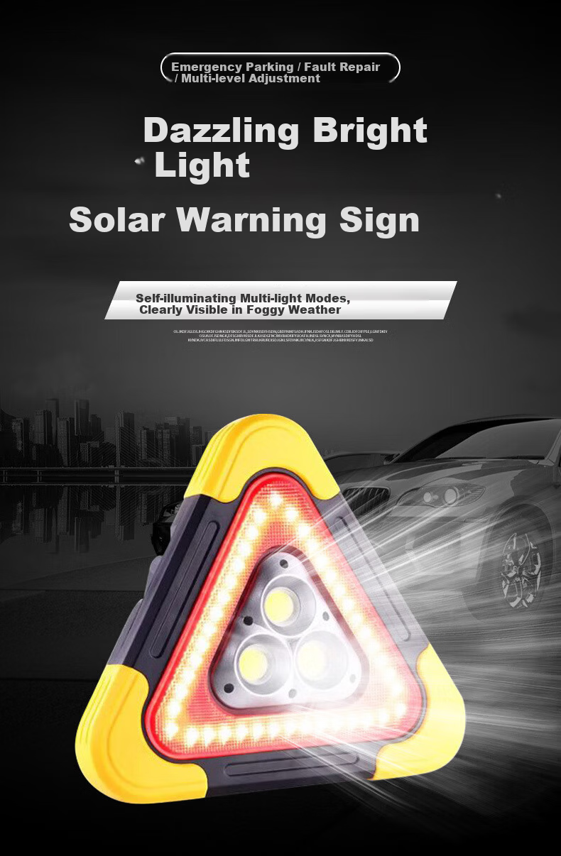 40,000km LED Triangular Warning Light Multifunctional Car Parking Emergency Tripod Safety Warning Sign Solar Charging 1