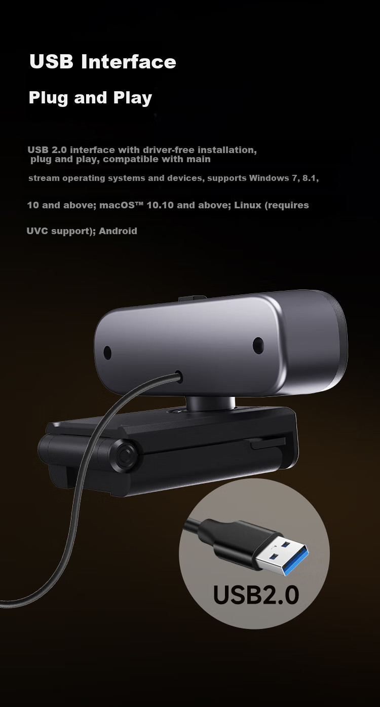 Haoli 4K HD USB External Computer Webcam 12MP Built-in Microphone Desktop Laptop Video Call Office Online Class Live Streaming Conference Universal 12