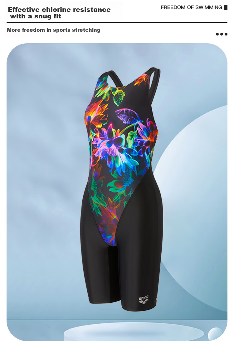 Arena Women's Premium One-Piece Knee-Length Swimsuit Professional Chlorine-Resistant Comfortable Sun-Protective Quick-Dry Swimwear 3