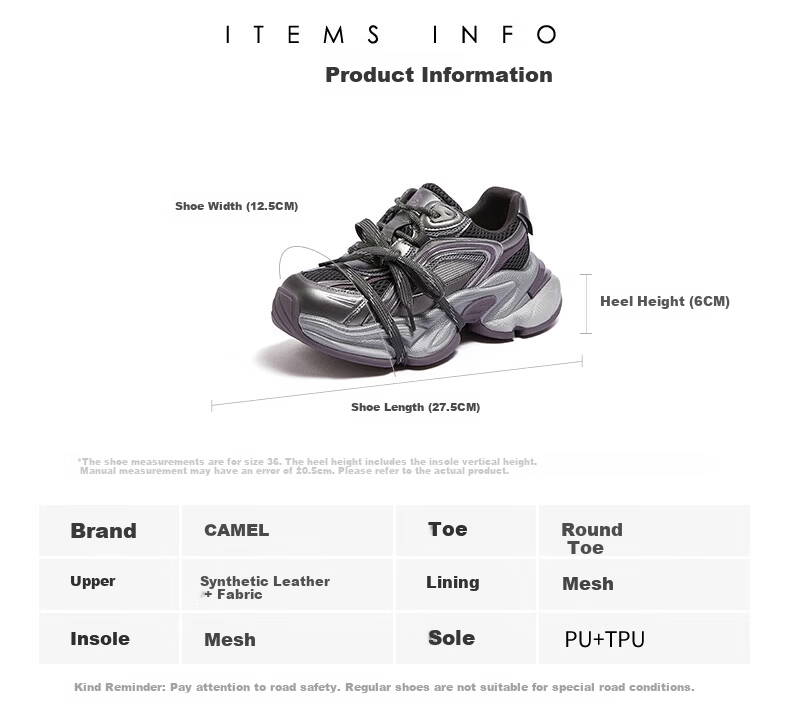 CAMEL Silver Star Dad Sneakers Women Mesh Patchwork Height Increasing Casual Shoes L26S283083W Silver/Purple (Breathable Mesh) Size 37 28