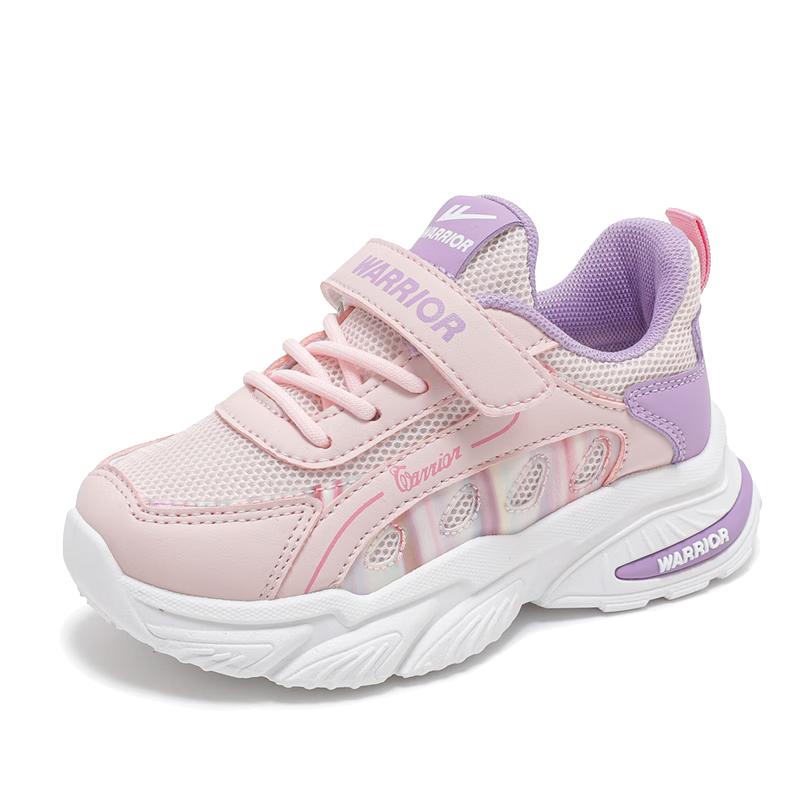 Warrior Kids Girls Running Shoes Spring Autumn Mesh Breathable Children's Sports Shoes WZ-0382 Light Pink/Light Purple Size 28