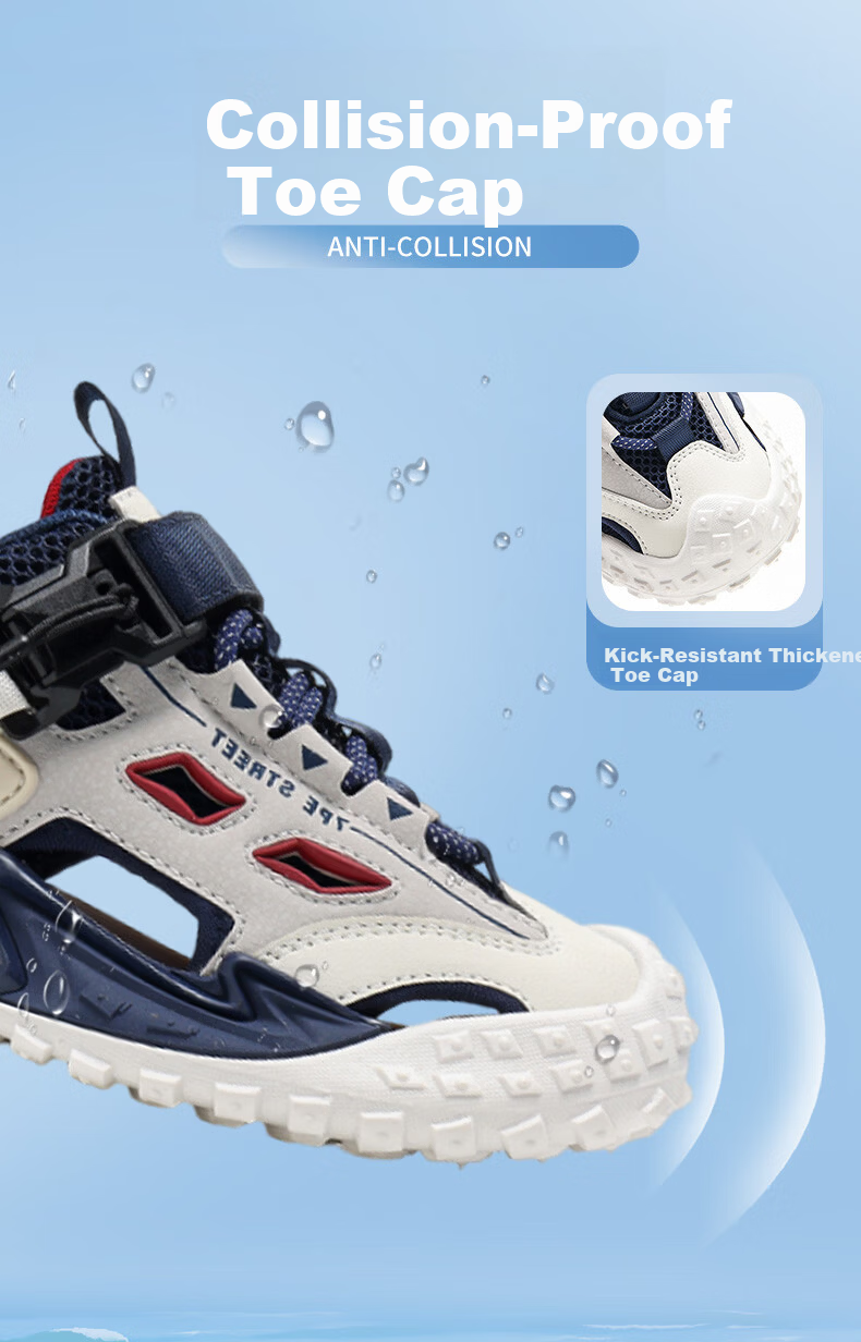 7-PE Boys' Sandals 2026 Summer New Outdoor Breathable Closed-Toe Soft Sole Kids' Sports Creek Shoes for Big Boys 5