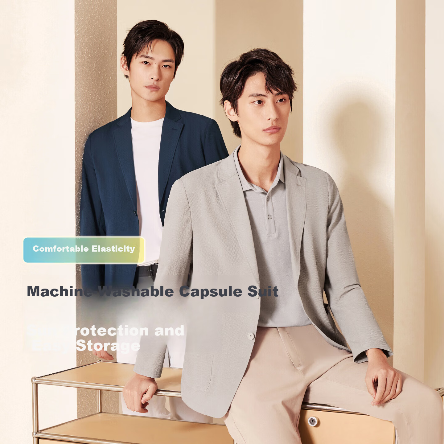 Hodo Men's Machine-Washable Easy-Care Sunscreen Capsule Blazer Casual Jacket with Capsule Storage Bag