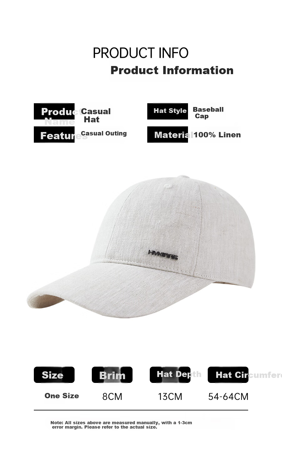 Hengyuanxiang Linen Baseball Cap Men's Summer Long Brim Thin Breathable Sunshade Large Head Grandpa Duckbill Hat Father's Day Gift 2