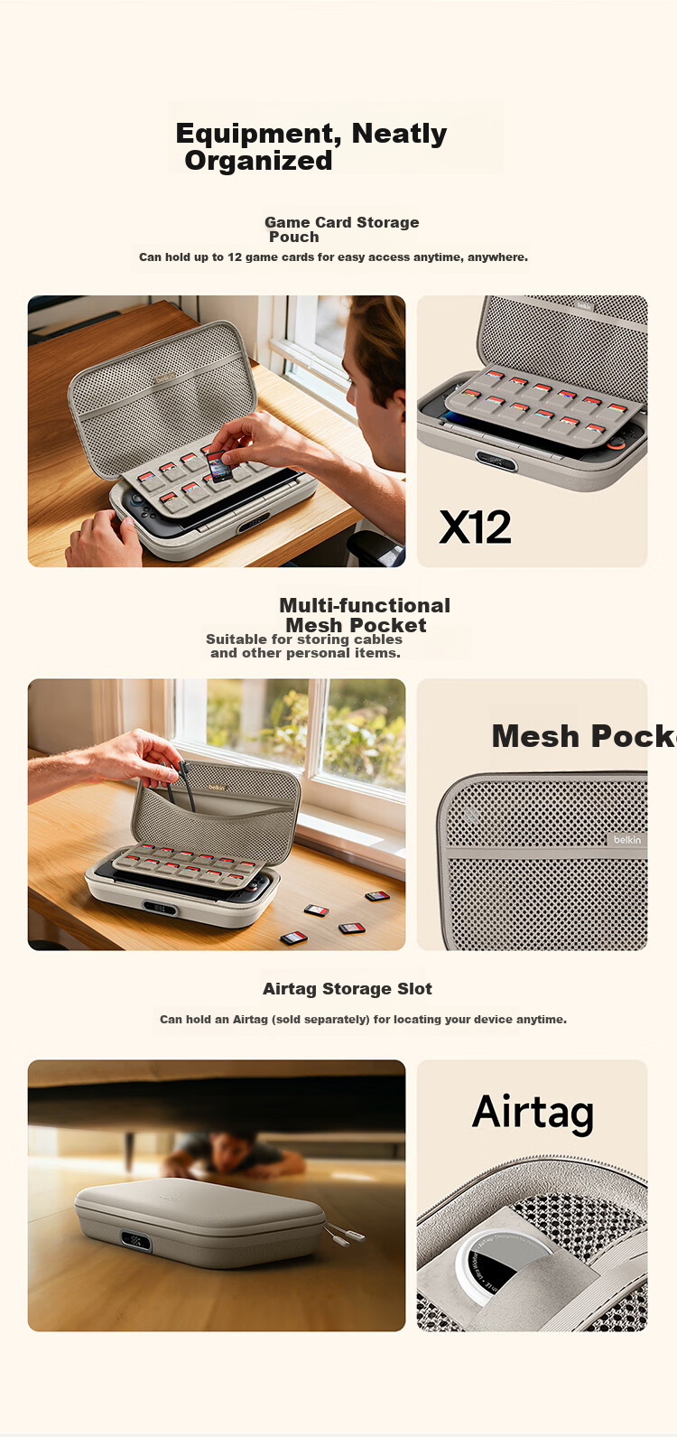 BELKIN Gaming Accessories Switch 2 Storage Case NS2 Cartridge Box Nintendo Protective Cover Protective Bag Shockproof Multi-functional Portable Storage Box Dark Gray 9